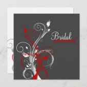 White, Red, Gray Floral Bridal Shower Invitation (Front/Back)
