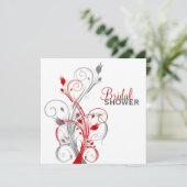 White, Red, Gray Floral Bridal Shower Invitation (Standing Front)