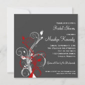 White, Red, Gray Floral Bridal Shower Invitation (Back)