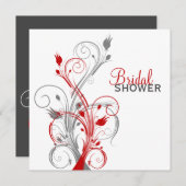 White, Red, Gray Floral Bridal Shower Invitation (Front/Back)