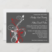 White, Red, Gray Floral Wedding Invitation (Back)