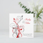 White, Red, Gray Floral Wedding Invitation (Standing Front)