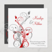 White, Red, Gray Floral Wedding Invitation (Front/Back)