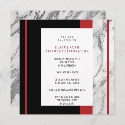 White Red Gray Ombre Geometry Silver Marble Invitation