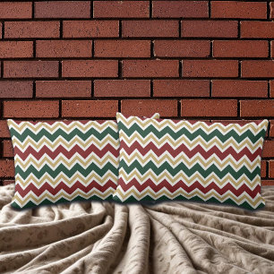 White Red Green Beige Chevron Pattern Lumbar Pillow