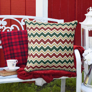 White Red Green Beige Chevron Pattern Throw Pillow