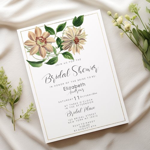 White red green floral botanical Bridal Shower Invitation