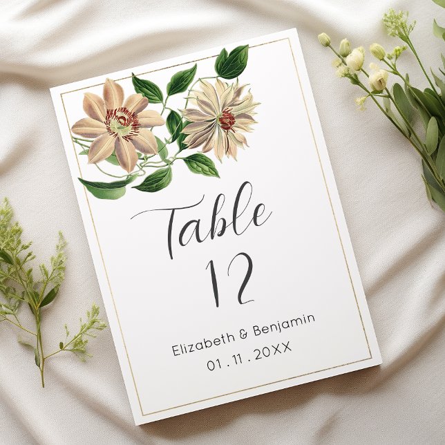 White red green floral botanical Table Numbers  (White red green floral botanical Table Numbers)