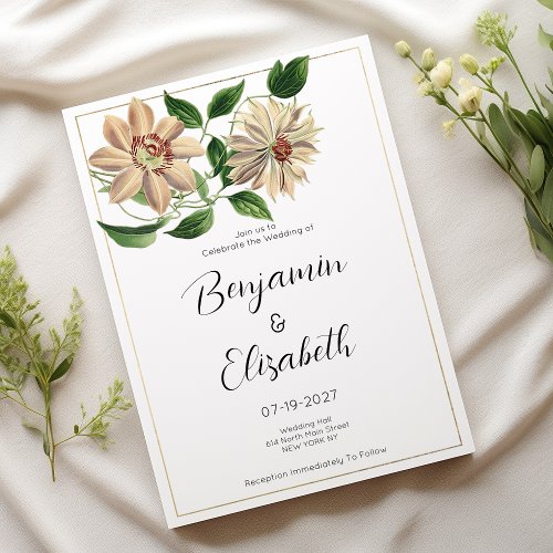 White red green floral botanical Wedding Invitation