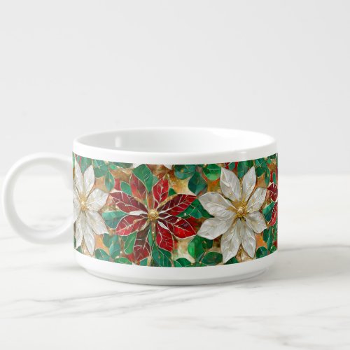 White Red Green Gold Poinsettia Bowl