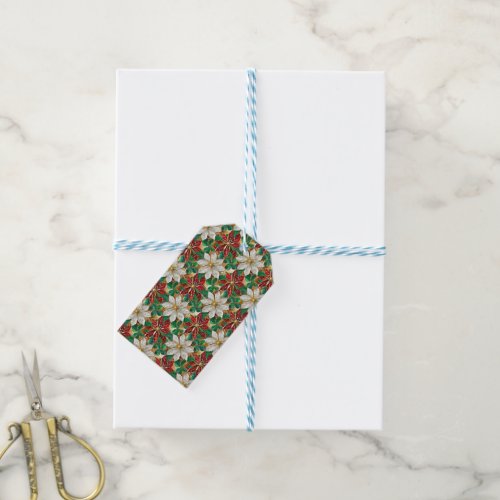 White Red Green Gold Poinsettia Gift Tags
