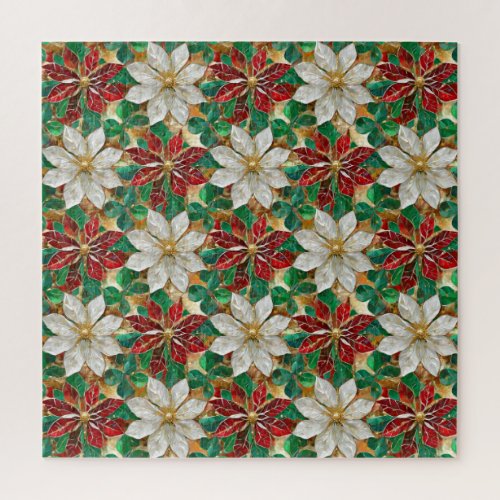 White Red Green Gold Poinsettia Jigsaw Puzzle