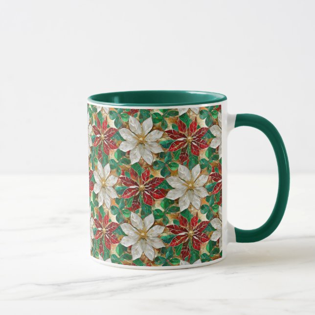 White Red Green Gold Poinsettia Mug (Right)