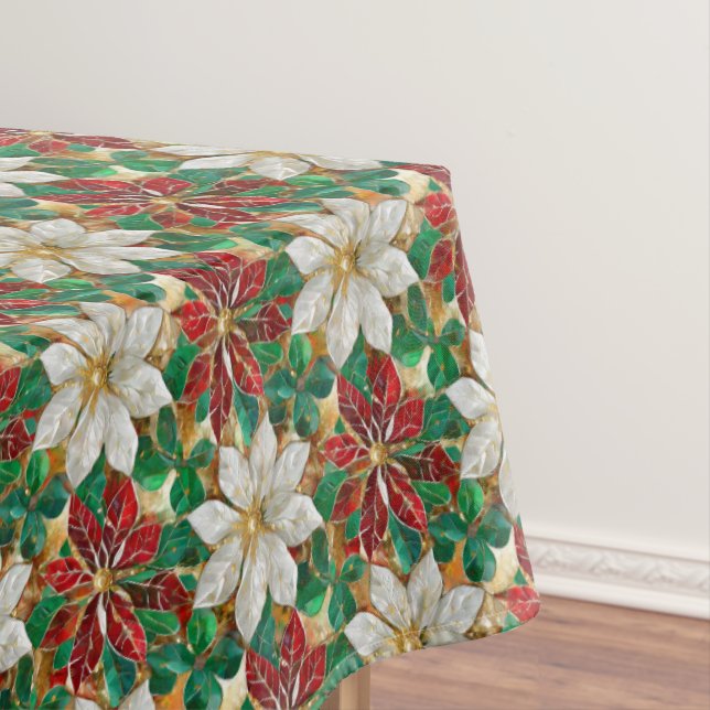 White Red Green Gold Poinsettia Tablecloth (In Situ)