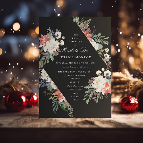 White Red Green Holiday Christmas Bridal Shower Invitation