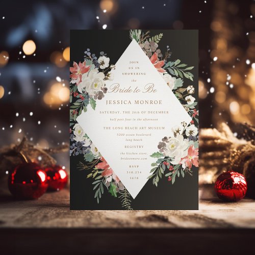 White Red Green Holiday Christmas Bridal Shower Invitation