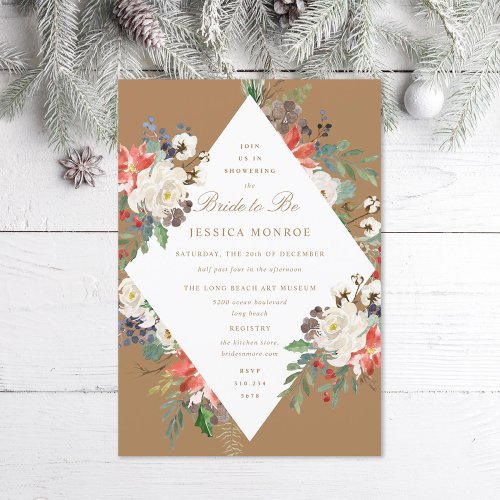 White Red Green Holiday Christmas Bridal Shower Invitation