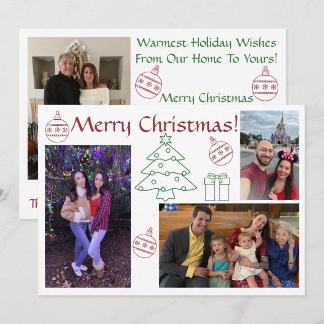 White, Red, & Green Modern Multiple Photo Holiday Card (Front/Back)