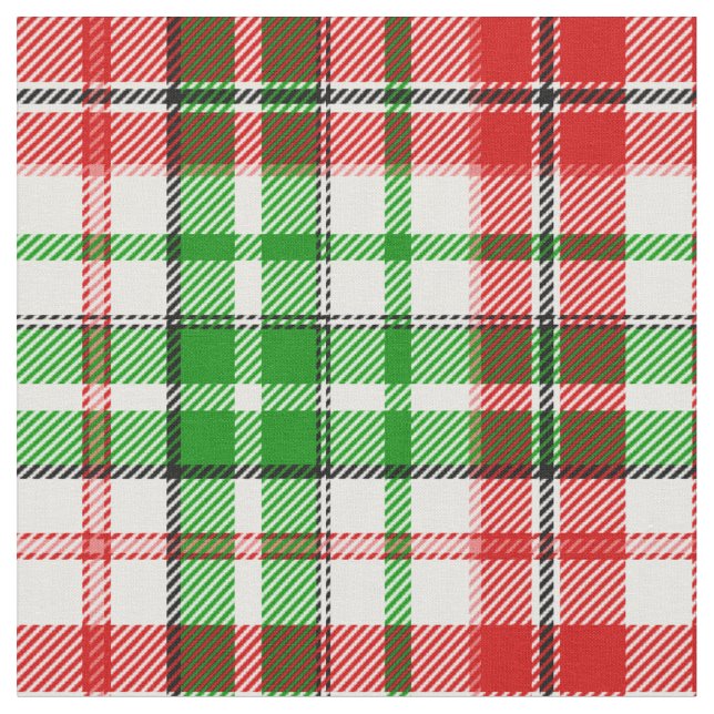 White Red Green Plaid Tartan Design  Fabric (Close Up)