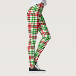 White Red Green Plaid Tartan Design  Leggings