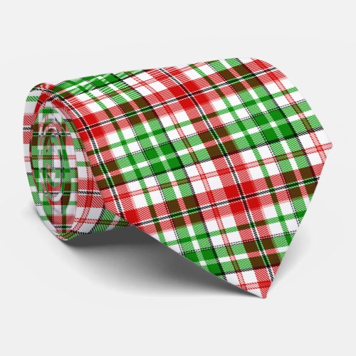 White Red Green Plaid Tartan Design Neck Tie