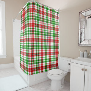 White Red Green Plaid Tartan Design Shower Curtain