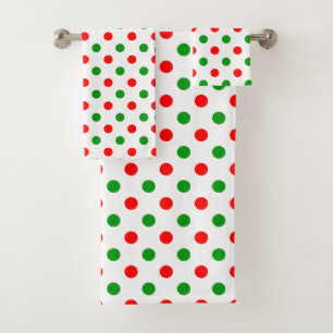 White Red Green Polka Dots Design  Bath Towel Set