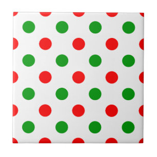 White Red Green Polka Dots Design Ceramic Tile