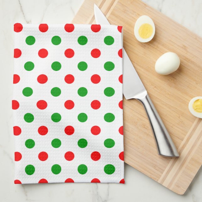 White Red Green Polka Dots Design  Kitchen Towel (Quarter Fold)