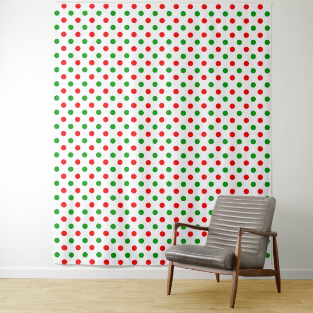 White Red Green Polka Dots Design  Tapestry (In Situ)