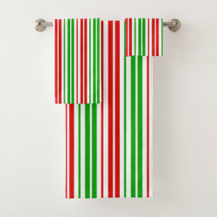 White Red Green Stripes Pattern   Bath Towel Set