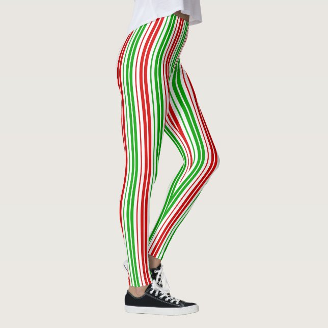 White Red Green Stripes Pattern   Leggings (Right)