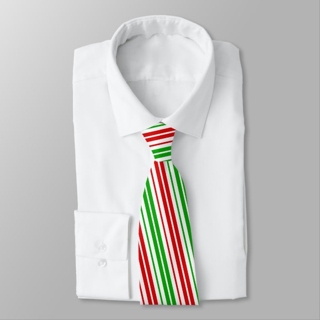 White Red Green Stripes Pattern   Neck Tie (Tied)