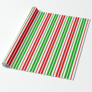 White Red Green Stripes Pattern Wrapping Paper