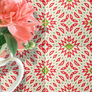 White Red Green Symmetrical Geometric Pattern Ceramic Tile