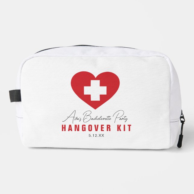 White Red Heart Bachelorette Hangover Kit Dopp Kit (Front)