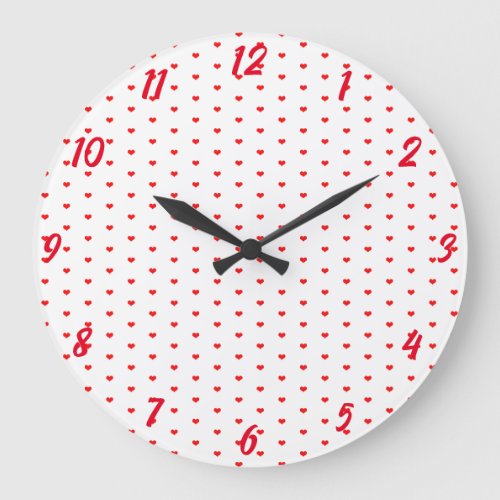 White Red Heart Patterns Cute Valentines Day Gift Large Clock