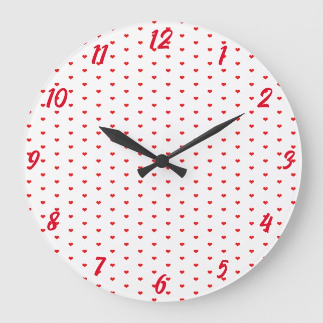 White Red Heart Patterns Cute Valentine's Day Gift Large Clock (Front)