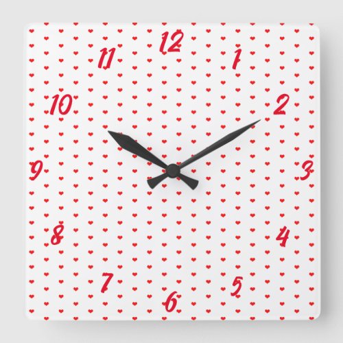 White Red Heart Patterns Cute Valentines Day Gift Square Wall Clock