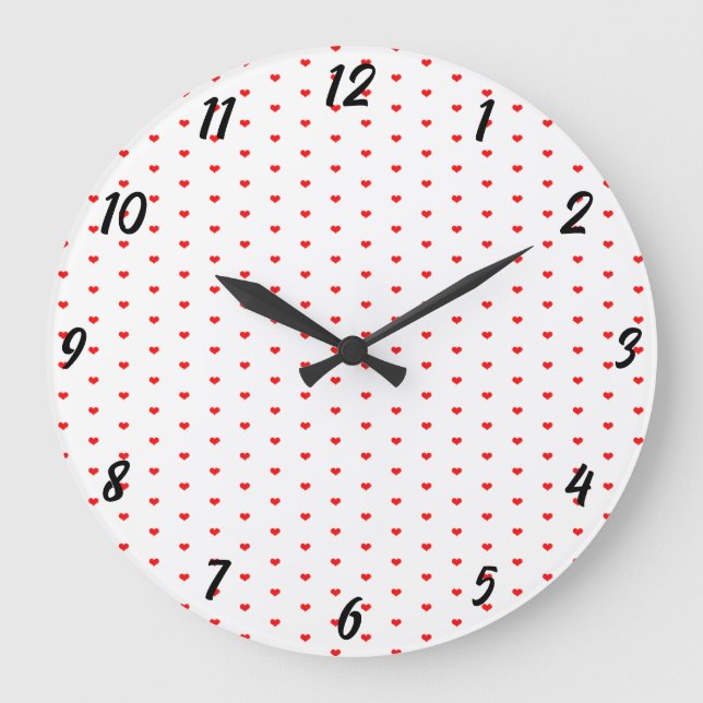 White Red Heart Patterns Valentine's Day Gift Cool Large Clock (Front)
