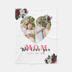 White Red Heart Shaped Gift for Mother's day Fleece Blanket