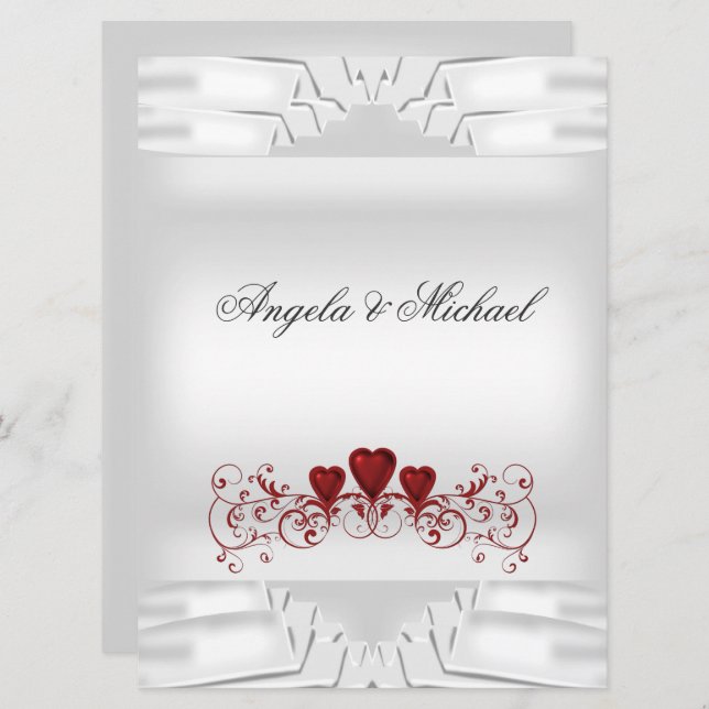 White Red Hearts Big Wedding Invitation (Front/Back)