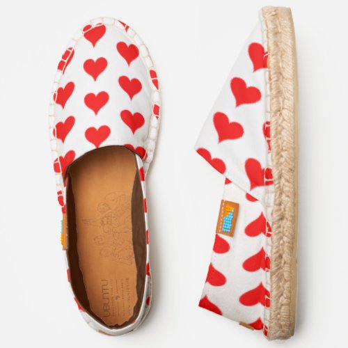 White Red Hearts Pattern Espadrilles