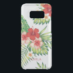 White & Red Hibiscus Tropical Pattern Uncommon Samsung Galaxy S8 Case<br><div class="desc">Modern watercolors illustration red and white hibiscus with tropical green leafs pattern.</div>
