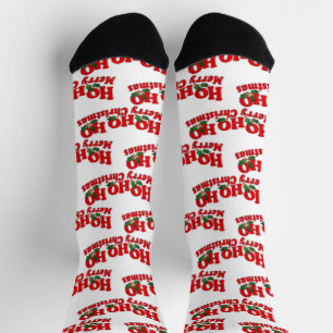 White red ho ho ho santa Christmas  Socks