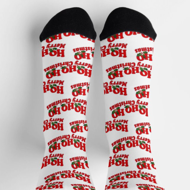 White red ho ho ho santa Christmas  Socks (Top)