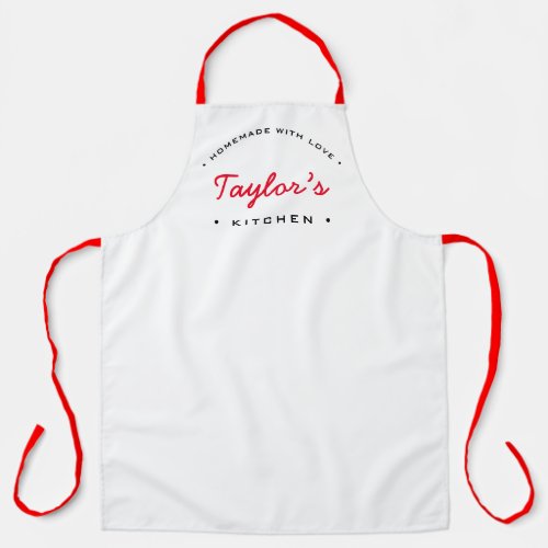 White Red Homemade with Love Personalized Kitchen Apron