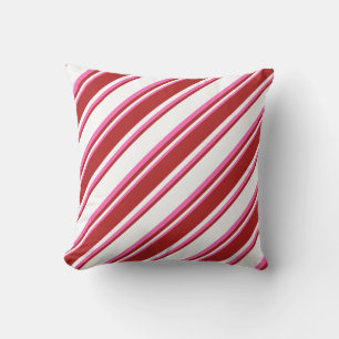 White, Red & Hot Pink Striped Pattern Throw Pillow