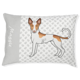 White &amp; Red Ibizan Hound Smooth Coat Dog And Name Pet Bed