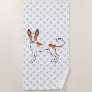 White &amp; Red Ibizan Hound Smooth Coat Dog And Paws Beach Towel